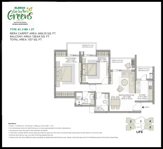 eldeco live by the greens 668.23Sqft.