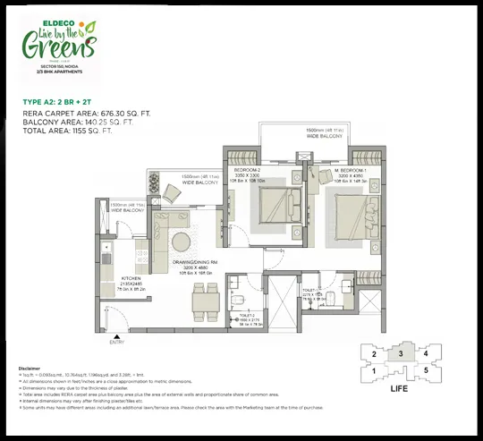 eldeco live by the greens 676.30Sqft.